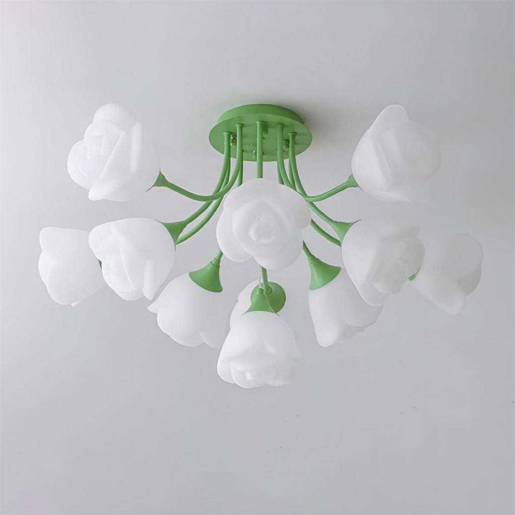 Luminaire Rose Plafonnier Pétales Sculptés Lueur Douce