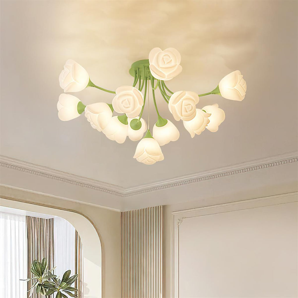Luminaire Rose Plafonnier Pétales Sculptés Lueur Douce