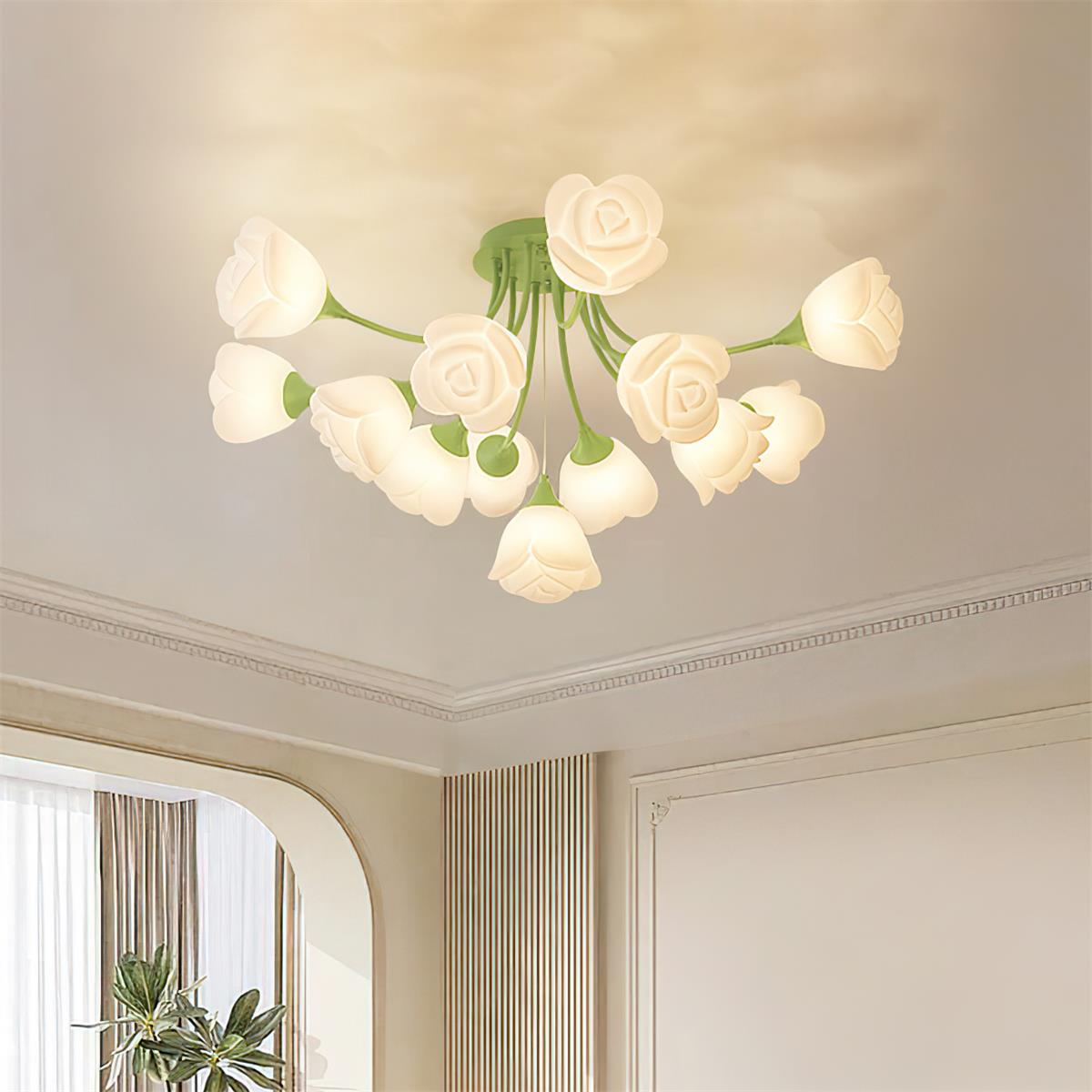 Luminaire Rose Plafonnier Florale Abat-jour Romantique Lueur