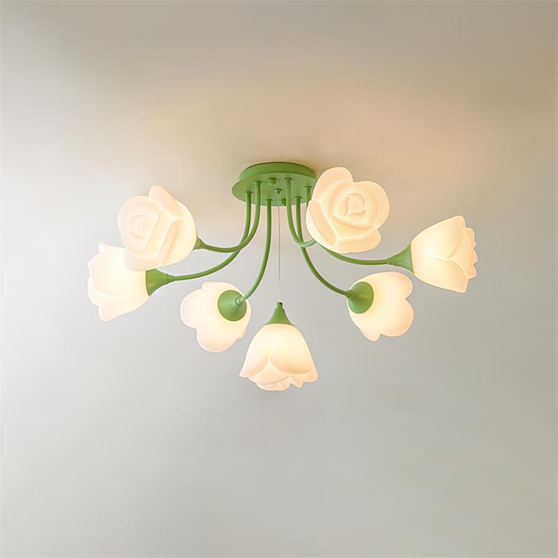 Luminaire Rose Plafonnier Pétales Sculptés Lueur Douce