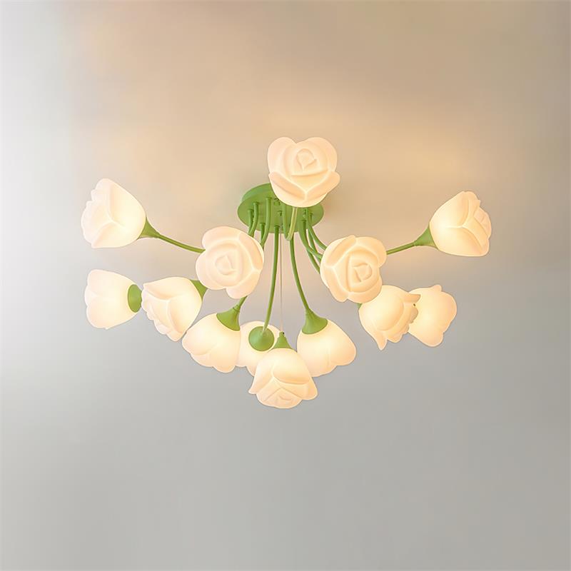 Luminaire Rose Plafonnier Pétales Sculptés Lueur Douce