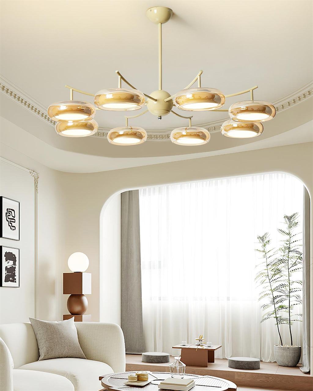 Luminaire en verre Rotan Lustre Orbes en Verre Crème Sérénité