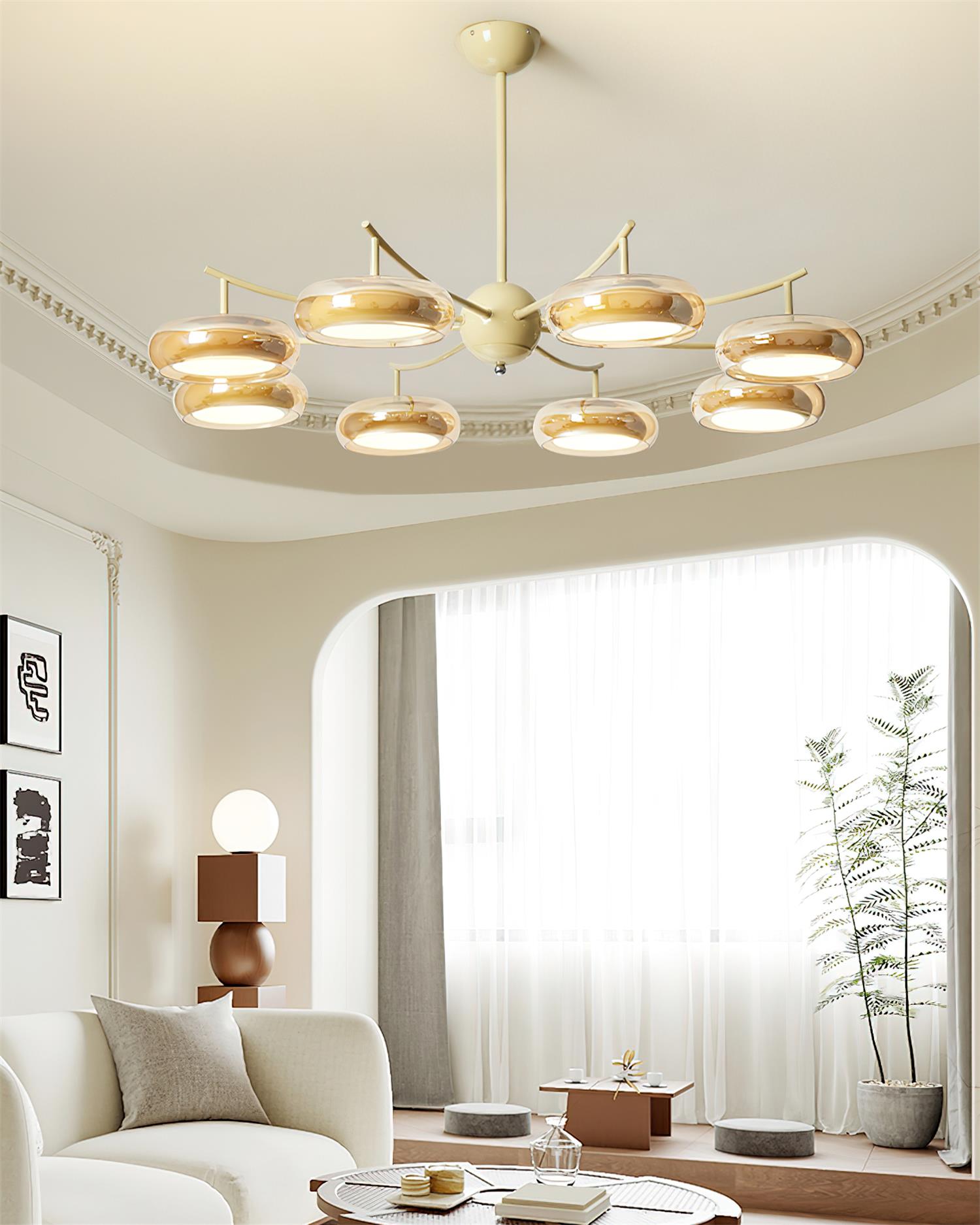 Luminaire en verre Rotan Lustre Orbes en Verre Crème Sérénité