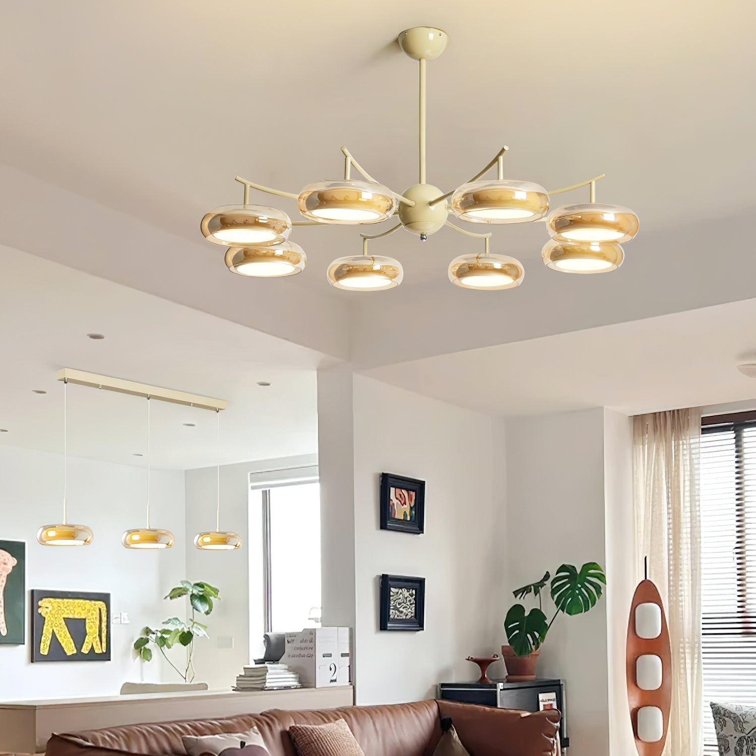 Luminaire en verre Rotan Lustre Orbes en Verre Crème Sérénité