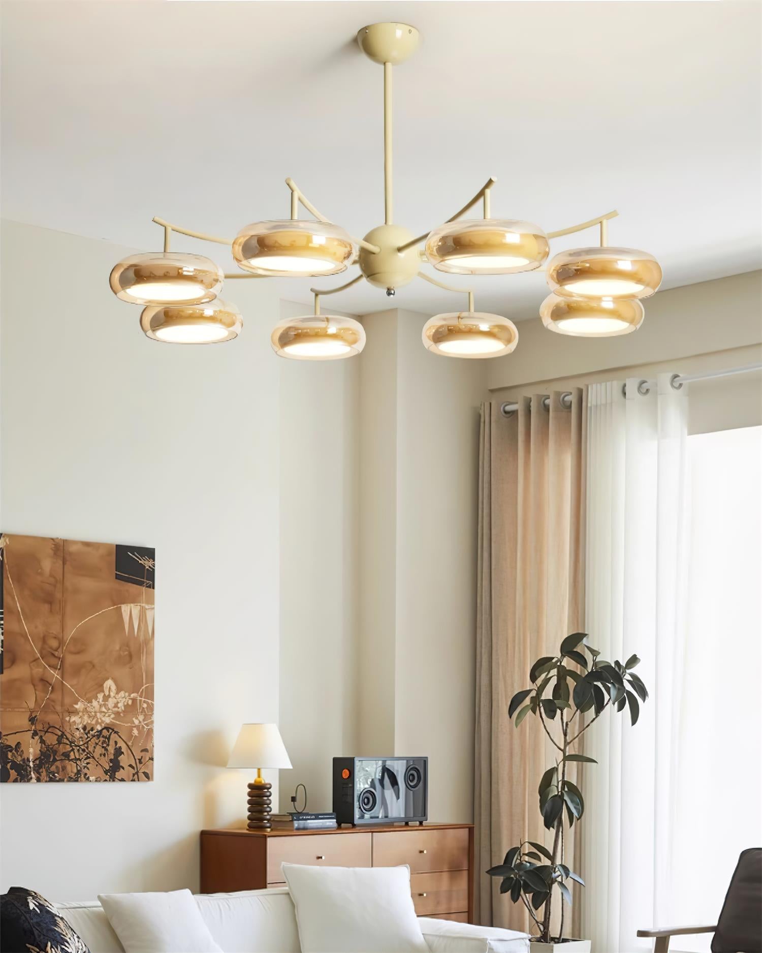 Luminaire en verre Rotan Lustre Orbes en Verre Crème Sérénité