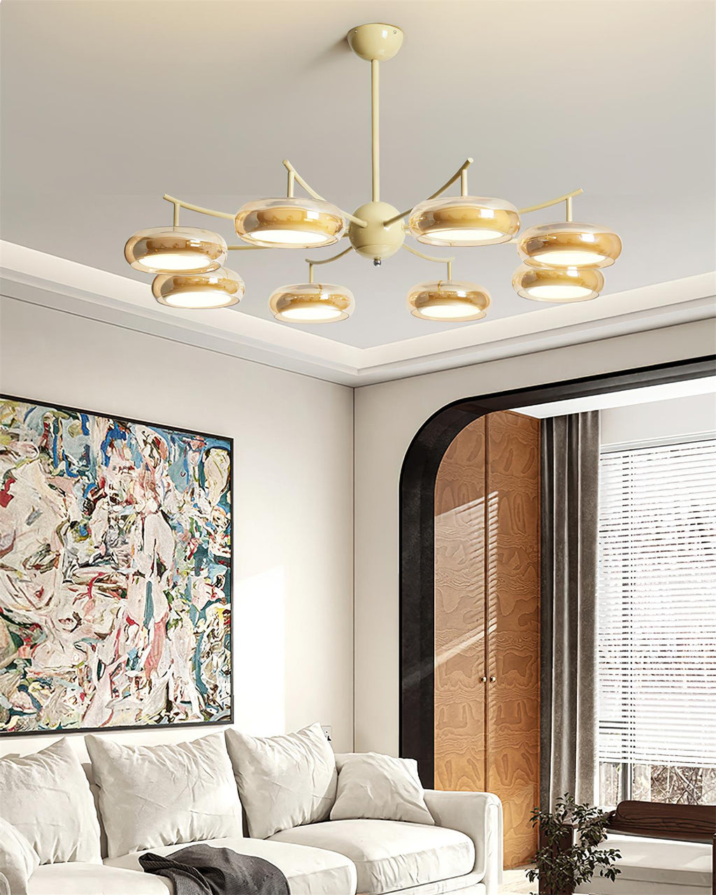 Luminaire en verre Rotan Lustre Orbes en Verre Crème Sérénité