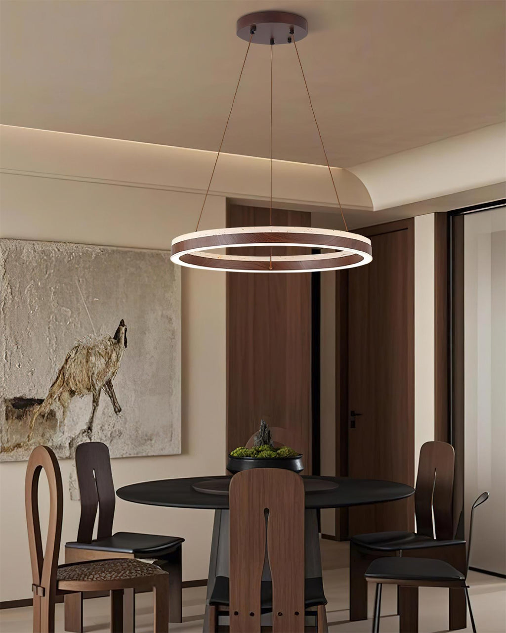 Luminaire en travertin Ritta Lustre Travertin Géométrie Anneau