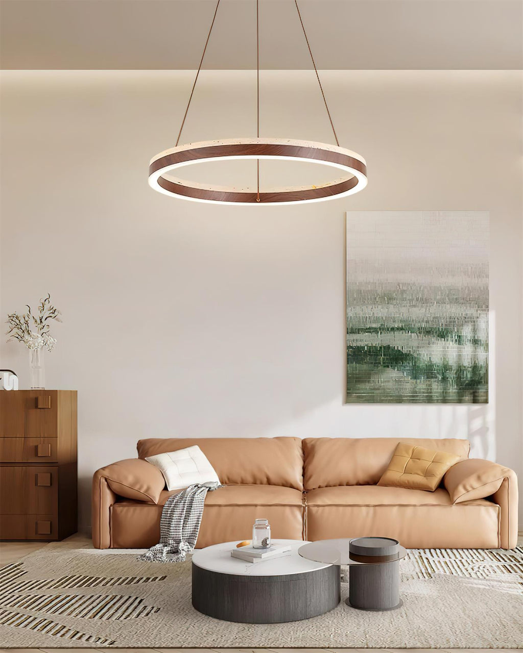 Luminaire en travertin Ritta Lustre Travertin Géométrie Anneau