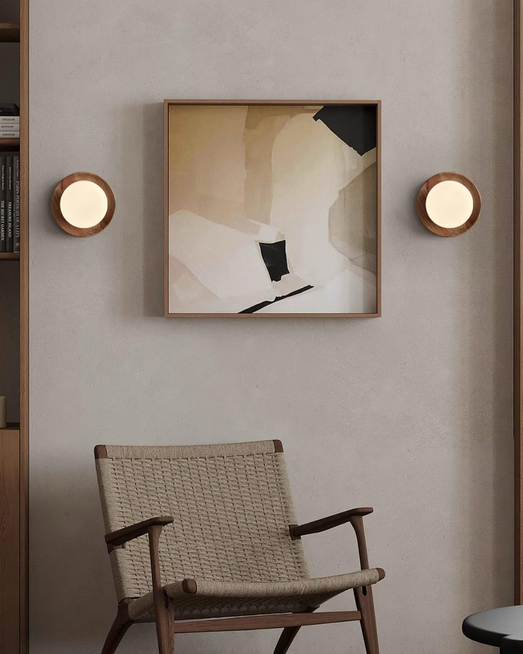 Applique murale Aetherin avec cadre en bois, style minimaliste