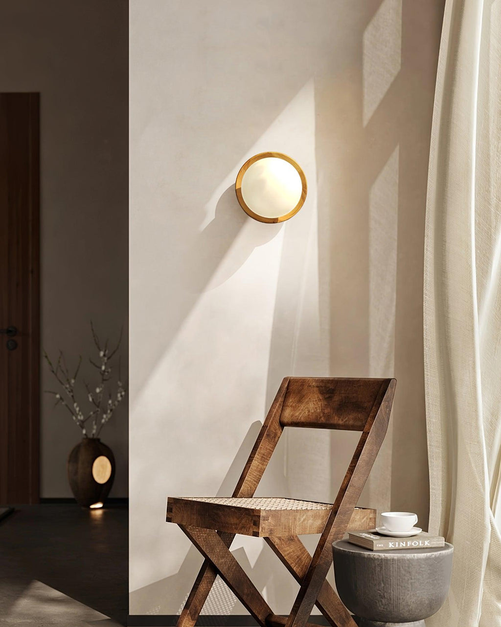 Applique murale Aetherin avec cadre en bois, style minimaliste