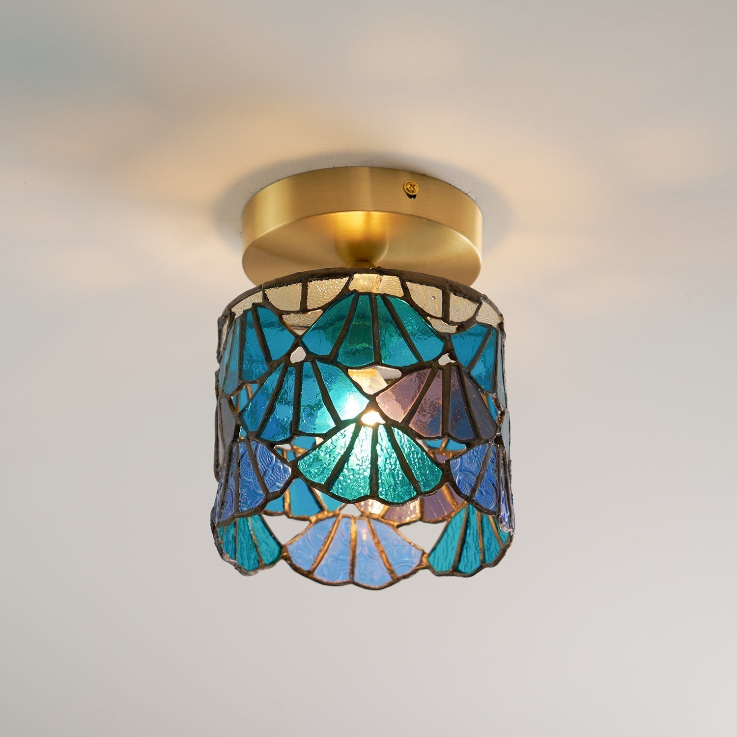 Luminaire en verre Rosavine Plafonnier Semi-Encastré Verre Coloré Tiffany