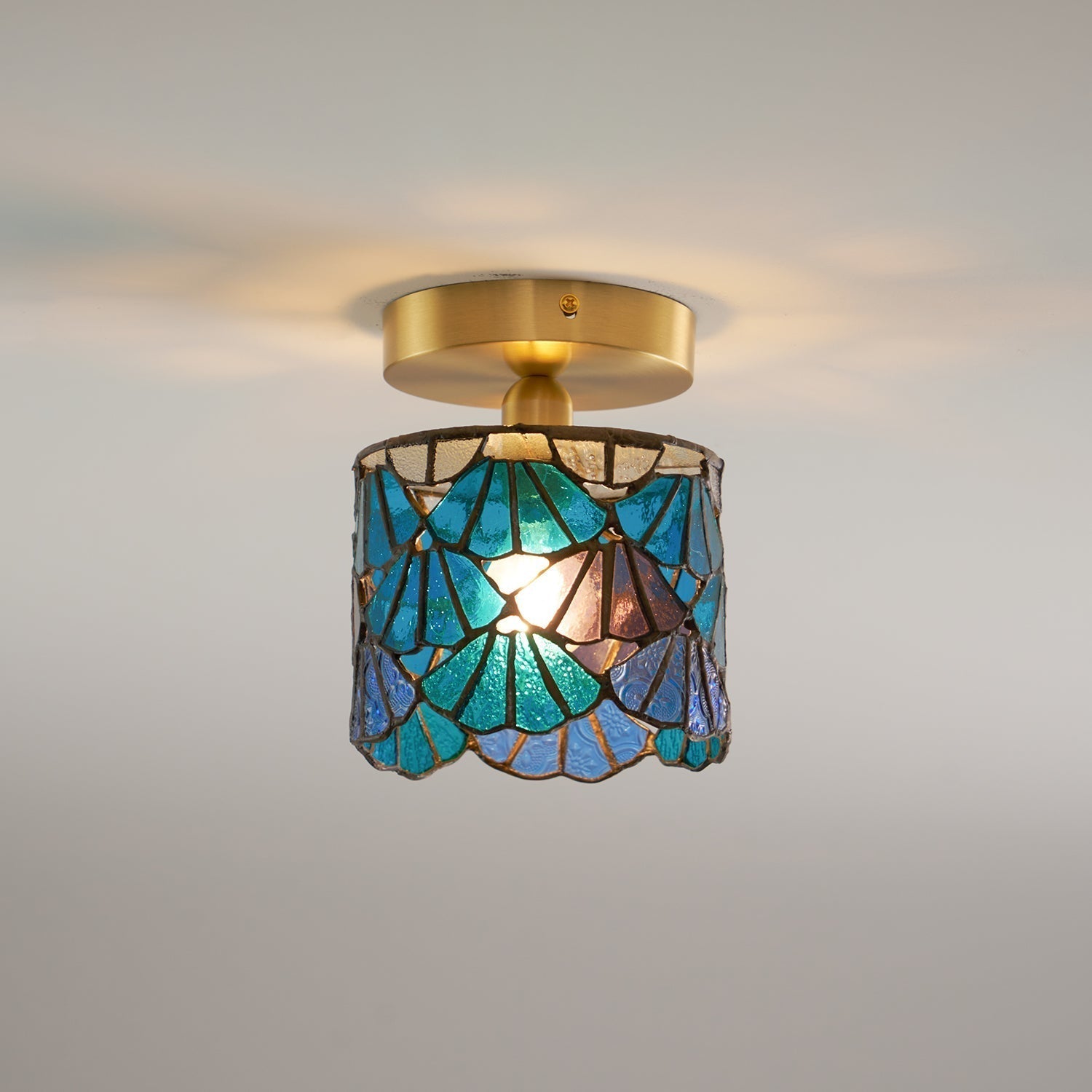 Luminaire en verre Rosavine Plafonnier Semi-Encastré Verre Coloré Tiffany