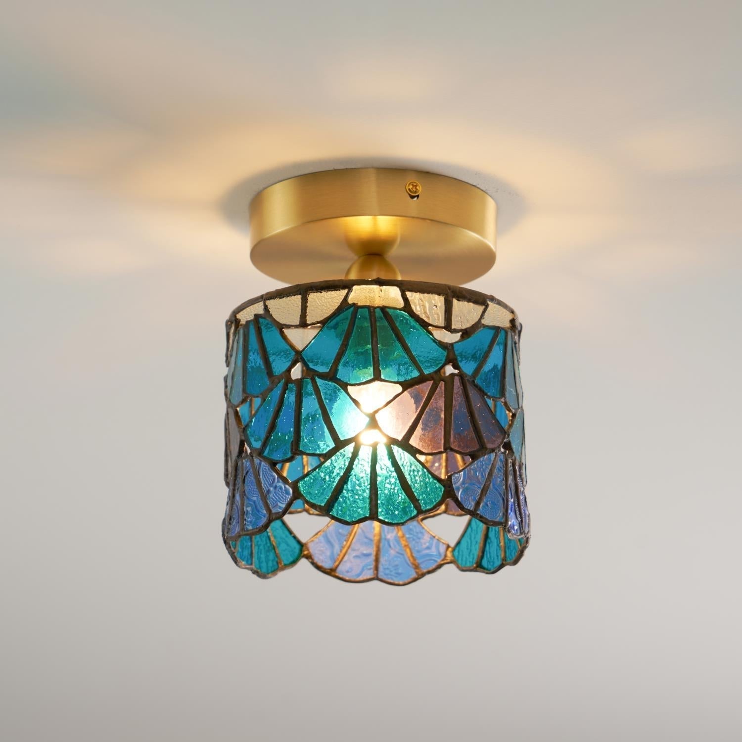 Luminaire en verre Rosavine Plafonnier Semi-Encastré Verre Coloré Tiffany