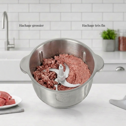 Hachoir à Viande Électrique 2L Inox – 300W | 4 Lames Acier | 2 Vitesses Multifonction