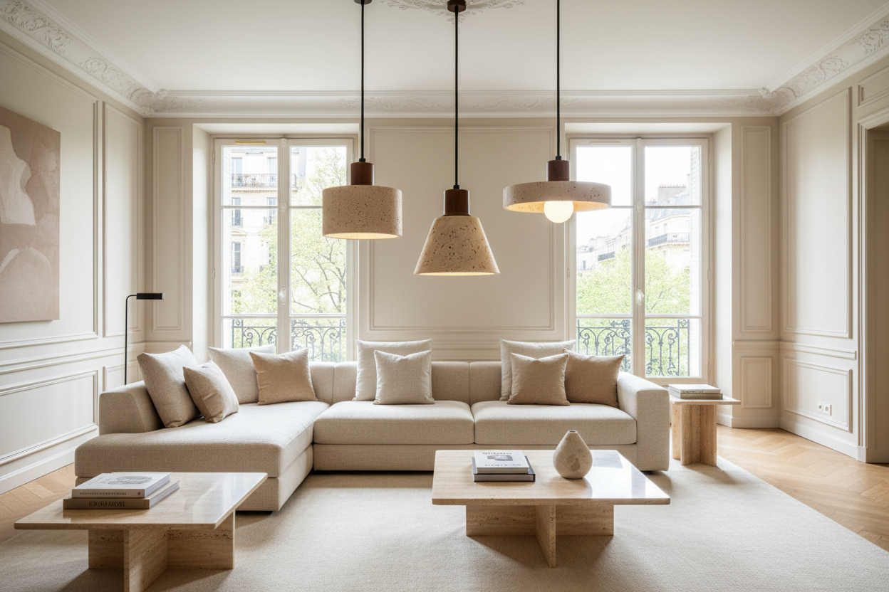 Ritta Suspension Travertin – Salon Lumineux